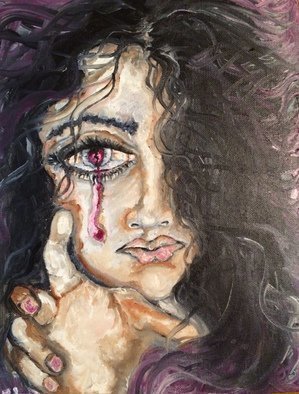 Sangeetha Bansal, 'Broken Heart', 2015, original Painting Oil, 12 x 16  x 1 inches. Artwork description: 2703  Oil painting of a woman who has lost her lover. Her heart has been broken and the pain is oozing out from her eyes. ...