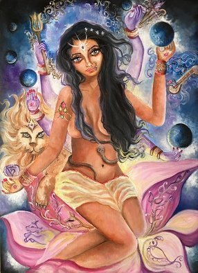 Sangeetha Bansal; Third Eye Chakra Goddess, 2018, Original Painting Oil, 12 x 16 inches. Artwork description: 241 The third eye chakra, is also known as the aEUR~ajnaaEURtm chakra. This is the sixth chakra, but being my favorite, it gets depicted first The gift of this chakra is seeing- both inner and outer worlds. ItaEURtms located at the base of the nose, between the ...