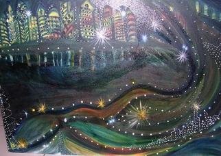 Smeetha Bhoumik; Mumbai Nights, 2005, Original Painting Oil, 20 x 16 inches. Artwork description: 241 She glitters, she shimmers, much like infinite pisces that envelop her persona; Mumbai nights just twinkle!   ...