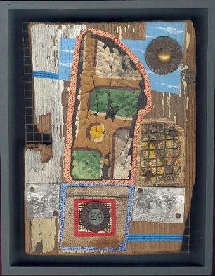Robert H. Stockton, 'From A Lonely Place', 2000, original Assemblage, 6 x 8  x 2 inches. Artwork description: 2703 This assemblage is created with a variety of castoffs, on a piece of weathered wood. Materials used include: old weathered linoleum, rusted metal screen, various rusted and oxidized steel and aluminum pieces, and a piece of weathered/ stained canvas.  The word 