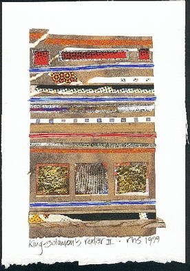 Robert H. Stockton, 'King Solomons Radar II', 1999, original Mixed Media, 9 x 11  x 1 inches. Artwork description: 2307 This mixed media piece is created from various kinds of weathered paper, old billboard material, fabric, gold leaf, and gouache.  It is on 100% rag, ph neutral paper, and is framed in black metal, with a two inch white mat, under glass.  ...