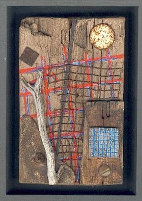 Robert H. Stockton, 'Knights Ferry', 1996, original Assemblage, 5 x 7  x 2 inches. Artwork description: 2703 This small assemblage is created on a piece of weathered wood, and is composed of the following materials: other pieces of old weathered wood, a silvered branch from a dead tree, rusted wire mesh, pieces of rusted and weathered metal, and acrylic paint.  It is framed in ...