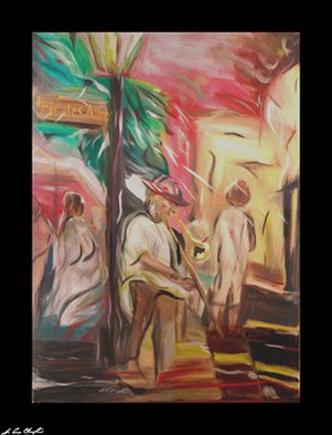 D Loren Champlin; Music Of New Orleans, 2005, Original Painting Oil, 36 x 48 inches. Artwork description: 241 This is a painting of a musician on the streets of New Orleans done from sketches during my visit there....