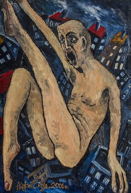 Andrei Sido; In To Seconds, 2001, Original Painting Oil, 53 x 78 cm. Artwork description: 241  man, drop, home, city, night, cold ...