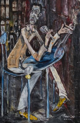 Andrei Sido; Nostalgia, 2002, Original Painting Oil, 130 x 90 cm. Artwork description: 241  people, person, round, pleasure, alcohol, smoking, sitting, table, bar, wine, restaurant, nostalgia,  ...