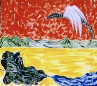 Azhar Shemdin, 'The Flying Aligators From Iraq', 1991, original Painting Acrylic, 24 x 18  inches. Artwork description: 1758 After the 1st Gulf war, I saw in a dream aligators in IraqaEURtms rivers, which astonished me because there are no aligators there.  A voice said: aEURThe finest people on earth the flying aligators from Iraq. aEUR...