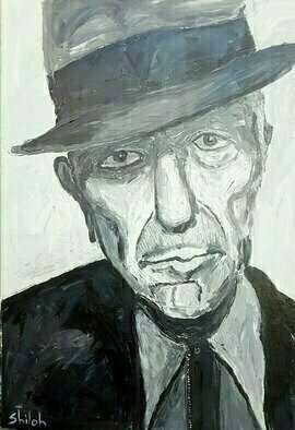 Dan Shiloh, 'Portrait Leonard Cohen', 2023, original Painting Acrylic, 70 x 100  cm. Artwork description: 1758 Portrait of the Canadian singer Leonard Cohen...