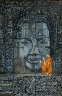 Nandini Sharma; Buddha Angkor Wat, 2019, Original Painting Acrylic, 24 x 36 inches. Artwork description: 241 Beautiful  contrast with monks inspired me...