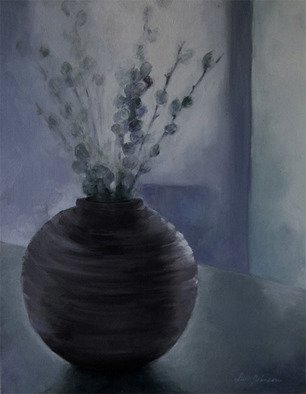 Sue Johnson; Changing Of The Light, 2012, Original Painting Oil, 16 x 20 inches. Artwork description: 241    This painting was inspired by the cast shadow made by a small pottery vase filled with pussy willows that sits on a cabinet in my dining room. The room is off a patio and the light is continually changing.         ...