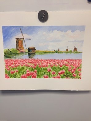 John Rollinson; Windsical, 2016, Original Watercolor, 11 x 14 inches. Artwork description: 241 Windmils tulips...