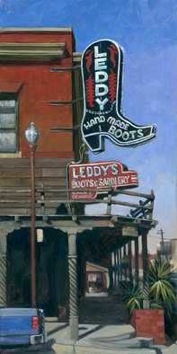 Steve Miller; Leddys, 2010, Original Printmaking Giclee, 12 x 24 inches. Artwork description: 241    boots leddys footwear Fort Worth Stockyards Texas western limited edition giclee print signed numbered historic   ...