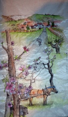 Debbi Chan, 'Italian landscape', 2012, original Watercolor, 14 x 23  inches. Artwork description: 60915    a watercolor/ ink painting on silk.       ...