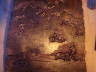 Debbi Chan, 'a day to hunt', 2009, original Woodworking, 25 x 36  x 3 inches. Artwork description: 112395  a deep relief carving on black walnut- wall hanging ...