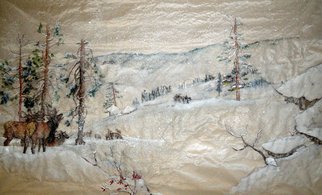 Debbi Chan, 'elk activity on a winter day', 2012, original Watercolor, 32 x 21  inches. Artwork description: 56955       watercolor/ ink on a painting silk.                                 ...