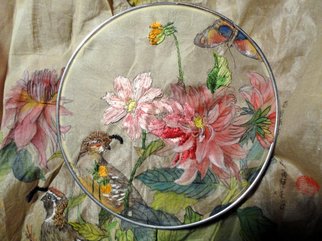 Debbi Chan, 'garden in the city embroidered', 2010, original Fiber, 12 x 16  inches. Artwork description: 98535   this is a real beauty . i have such joy just embroidering it. . it will be a piece worth owning. it is a watercolor on silk that is being embroidered partially using the gu style famous during the Sung Dynasty in China. . .  ...