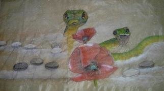 Debbi Chan, 'green snakes bring joy to...', 2013, original Watercolor, 8 x 10  inches. Artwork description: 47055 A watercolor/ ink on painting silk.                      ...