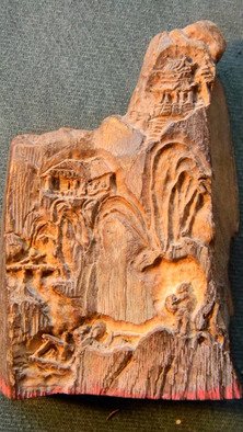 Debbi Chan, 'landscape  in moose', 2010, original Bas Relief, 3 x 3  inches. Artwork description: 93783    this is another piece of moose antler that i carved in rather deep relief and it can be used as a chop. the detail is amazing. ...