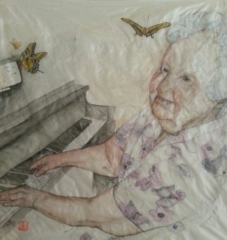 Debbi Chan, 'music  lady', 2014, original Watercolor, 19 x 20  inches. Artwork description: 31215  Watercolor on painting silk.                    ...
