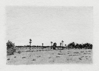 Keith Thrash; Field And Telephone Poles, 1989, Original Drawing Pencil, 2 x 1 inches. Artwork description: 241  Field and poles above Newbern. ...