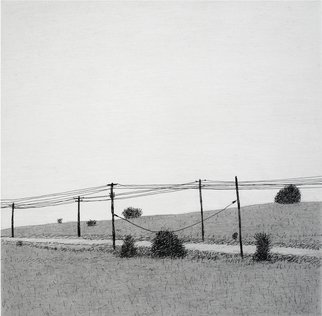 Keith Thrash, 'Sagging Power Line', 1983, original Drawing Pencil, 10 x 8  x 1 inches. Artwork description: 2307  Sagging power line along highway west of Epes, Alabama. ...