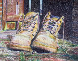 Anna Shipstone; Boots, 2008, Original Drawing Pencil, 10 x 8 inches. Artwork description: 241  Quick colour pencil drawing. ...