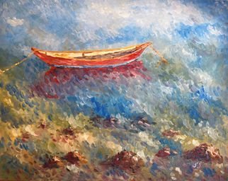 Steve Scarborough; Little Red Dinghy 3, 2015, Original Painting Oil, 28 x 22 inches. Artwork description: 241  Boat, impressionism, water ...