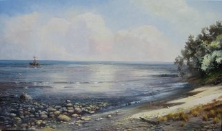 Alecxander Koval; Sea Landscape, 2016, Original Painting Oil, 0.4 x 80 cm. Artwork description: 241    field , river , geese , trees , oil , realism , painting  ...
