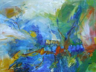Suzanne Caron; Landscape With Blue, 2008, Original Painting Acrylic, 24 x 18 inches. Artwork description: 241 acrylic, abstract, blue water, green vegetation, reflections...