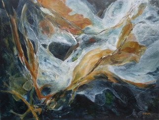 Suzanne Caron, 'Leaves And Ice 4', 2010, original Painting Acrylic, 24 x 18  x 1 inches. Artwork description: 1758 acrylic, icy transparent white, ochre, black, fluid forms, frozen...