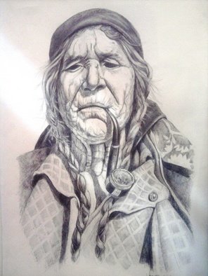 Iuliana Sava; Smoking A Pipe Gypsy, 2011, Original Drawing Pencil, 29 x 41 cm. 