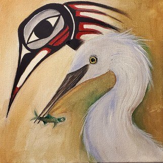 Jeanne Palagonia; Heron, 2019, Original Painting Acrylic, 10 x 10 inches. Artwork description: 241 Heron is based on native tales and influences by the coastal native American people...