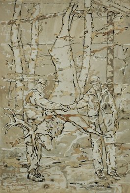 Yuliy Takov; Untitled 4, From The Seri..., 2012, Original Drawing Gouache, 24 x 35 cm. Artwork description: 241    Hunting           ...