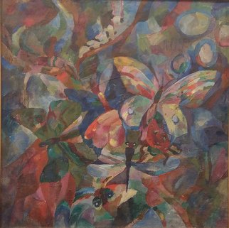 Tamara Black; Nature Part 2, 2000, Original Painting Oil, 52 x 52 cm. Artwork description: 241 Analytical Cubism, Nature, Flowers, ButterflySignedFramedFrame Color: Gold...