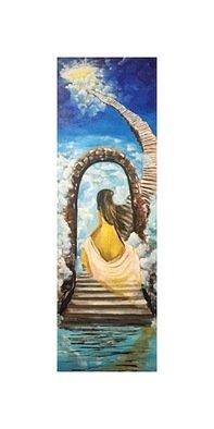 Alina  Tanase; Stairway To Somewhere, 2017, Original Painting Acrylic, 35 x 115 cm. Artwork description: 241 woman, starways, heaven, sky, figurative, abstract, theme, ...