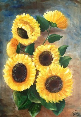 Alina  Tanase; Sunflowers, 2017, Original Painting Oil, 50 x 70 cm. Artwork description: 241 sunflowers, flowers, summer, yellow, nature, floral...