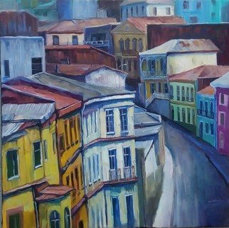 Tatiana Tarasova; Subida, 2020, Original Painting Oil, 50 x 50 cm. Artwork description: 241 cityscape of valparaiso. chile. ...