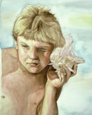 Terri Flowers; Boy And Best Friend, 1990, Original Watercolor, 20 x 16 inches. Artwork description: 241   Portrait of boy and his dog. ...