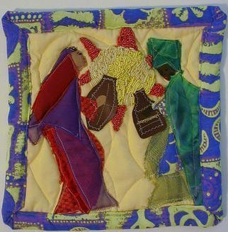 Terri Higgins, 'Women Dancing', 1998, original Fiber, 10 x 10  inches. Artwork description: 1911 Women dancing with sun. Fabric, beads, leather, quilting....