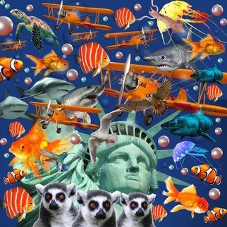 Otis Porritt; Liberty Under Water, 2021, Original Digital Print, 14 x 14 inches. Artwork description: 241 Collage is a technique of art creation, primarily used in the visual arts, but in music too, by which art results from an assemblage of different forms, thus creating a new whole. ...