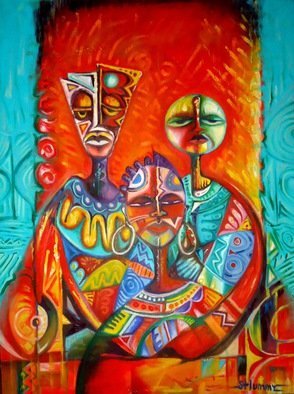 Egunlae Olumide; Baba, Mama And Me, 2012, Original Painting Oil, 90 x 120 cm. Artwork description: 241  baba mama and me the work is an original work in Acrylic and Oil it is a very beautiful piece that shows an abstract life of a Gambian family the original shows more than what you see here get the piece displays it at work office or ...