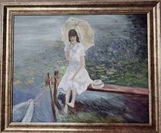Tihomir  Vachev; The Girl With The Umbrella, 2020, Original Painting Oil, 50 x 40 cm. Artwork description: 241 DC/he girl with the umbrella is one of my first paintings...