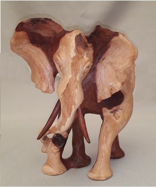Ruben Roos; Mopane Root Carved Elephant, 2019, Original Sculpture Wood, 4 x 4 inches. Artwork description: 241 Unique Mopane Tree Root Carved Elephant.Size: 17x17x13cm, 500g...
