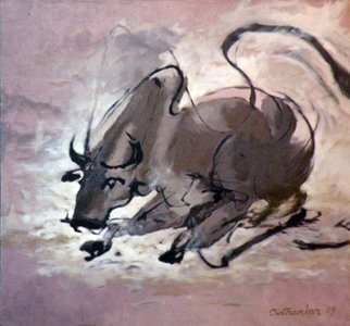 Tirthankar Biswas; BULL, 2009, Original Painting Oil, 32 x 30 inches. 