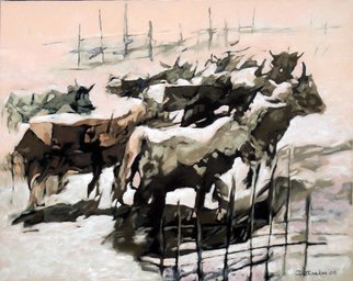 Tirthankar Biswas; Homeward, 2008, Original Painting Oil, 60 x 48 inches. Artwork description: 241  A group of cattle are returning home after the day ...