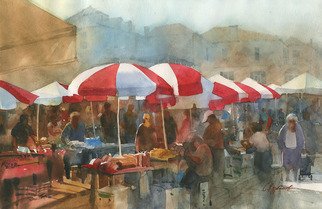 Sergei Kurbatov; Market In Dubrovnik, 2014, Original Watercolor, 20 x 13 inches. Artwork description: 241 watercolor, summer, sun, market, city scene, Dubrovnik, Croatia, umbrellas, atmosphere, historic places...
