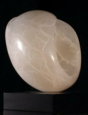 Terry Mollo; Moonglow, 2010, Original Sculpture Stone, 8 x 11 inches. Artwork description: 241  Front view. Abstract almost- oval form inspired by a variety of  small,  delicate bubble shells, Moonglow is carved and hollowed white translucent Italian alabaster. Light passes through to reveal the inner workings, veins and secrets of this beautiful stone.   ...