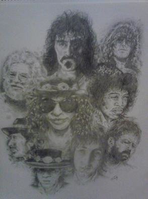 Jonathan Russell; The Great Ones, 2012, Original Drawing Pencil, 18 x 24 inches. Artwork description: 241  most of my most inspirational guitarists         ...