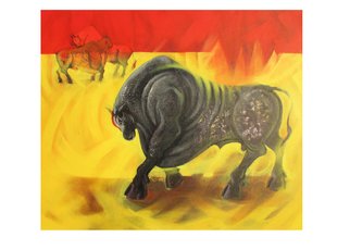 Tushar Jadhav; Retreat, 2016, Original Painting Acrylic, 36 x 30 inches. Artwork description: 241 bull ...
