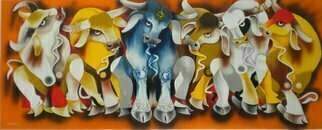 Uttam Manna; Meeting, 2018, Original Painting Acrylic, 60.1 x 24.1 inches. Artwork description: 241 bulls...