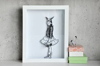 Aleksandar Janicijevic; Girl With Bunny Ears, 2014, Original Drawing Pen, 8 x 10 inches. Artwork description: 241  girl with bunny ears, atmosphere with freedom in mind, nature, sustainable, affordable, cute, children, nursery  ...